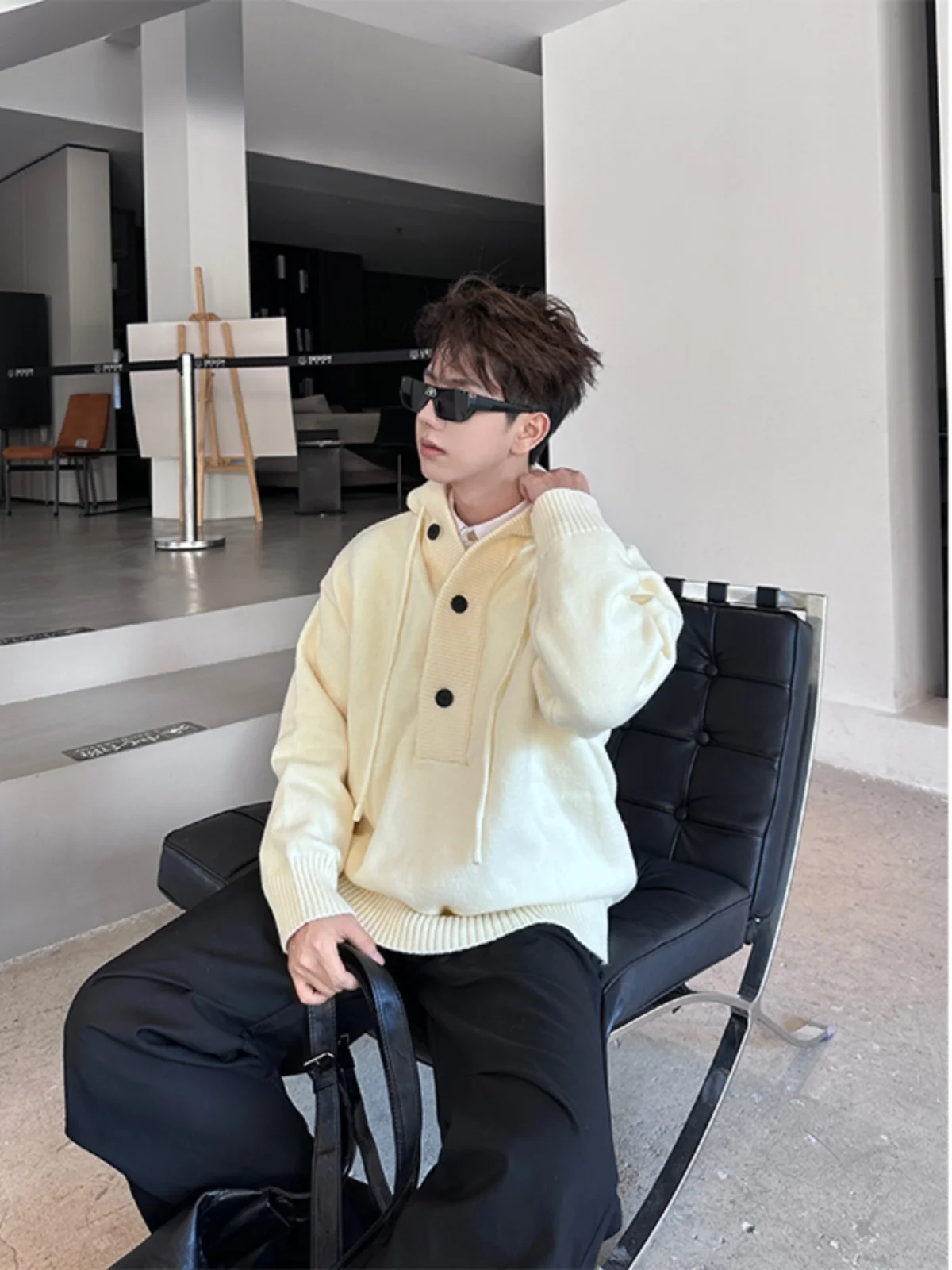 ay Maglione con cappuccio da uomo Autunno Inverno Cappotto lavorato a maglia casual allentato per coppie Comodo e versatile vestibilità ampia