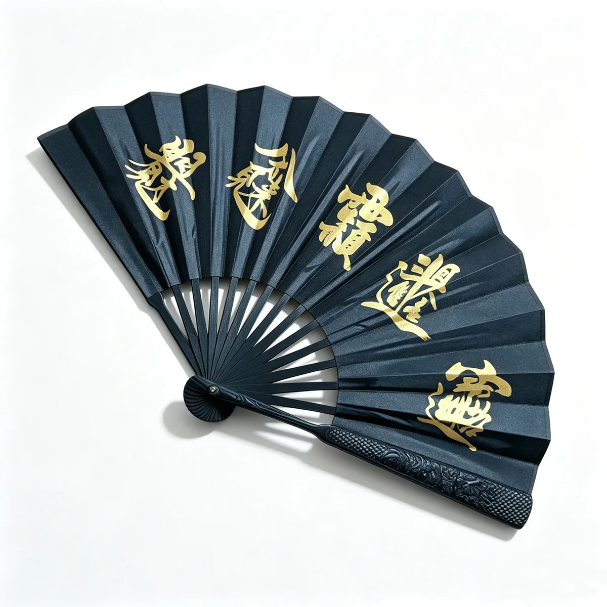 Chinese Style Black Metal Folding Fan Chinese Text Decoration With Auspicious Meanings Vintage Hand Fans Party Decor Ornament ﻿
