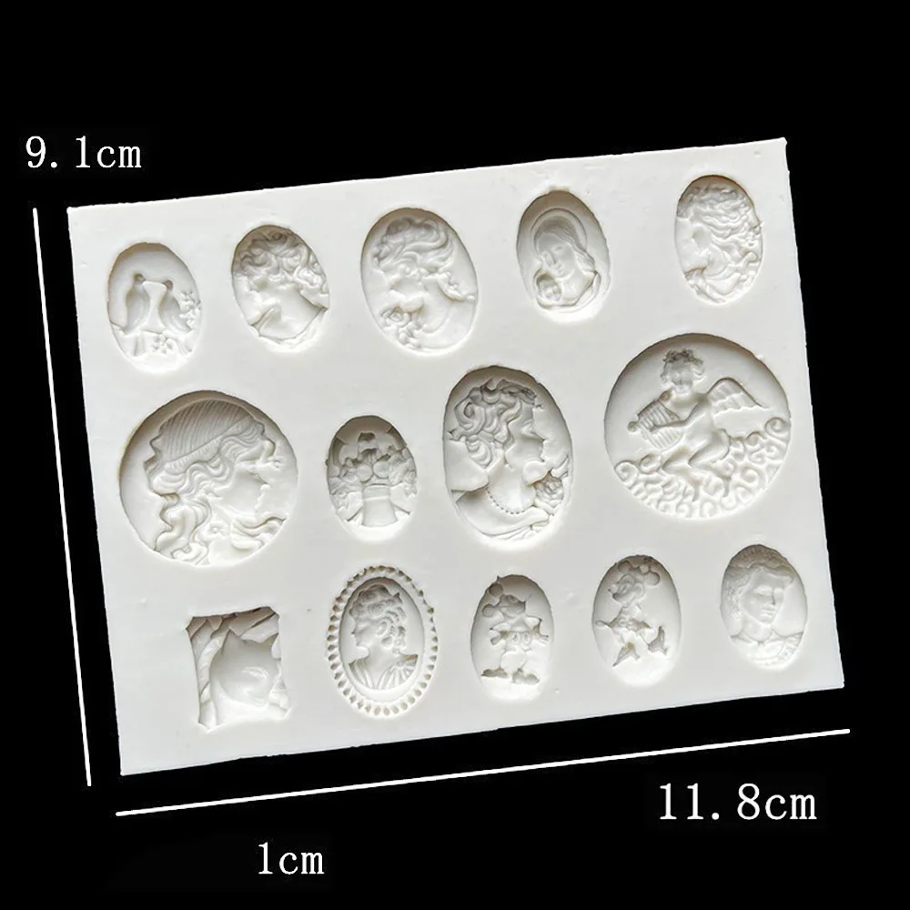 Goddess Angel Silicone Fondant Mold European Vintage Relief Head Portrait Gemstone Sugar Art Chocolate Cake Baking Mould Clay