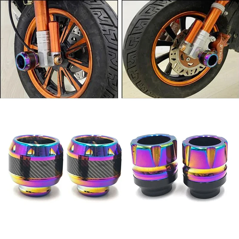 2PCS Burning Titanium Motorcycle Frame Slider Aluminum Front Fork Cup Falling Crush Protector Carbon Fiber for Motorbike Scooter