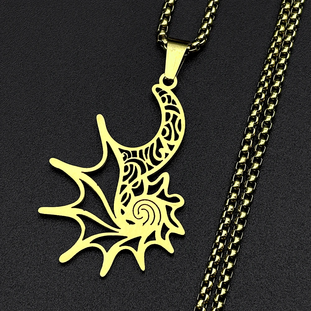 Koru Spiralmuster Sonne-Mond-Kette für Damen und Herren, Edelstahl Muschel-Totem Polynesische Maori-Kultur Tribal Halskette Schmuck Geschenk – Detail 4
