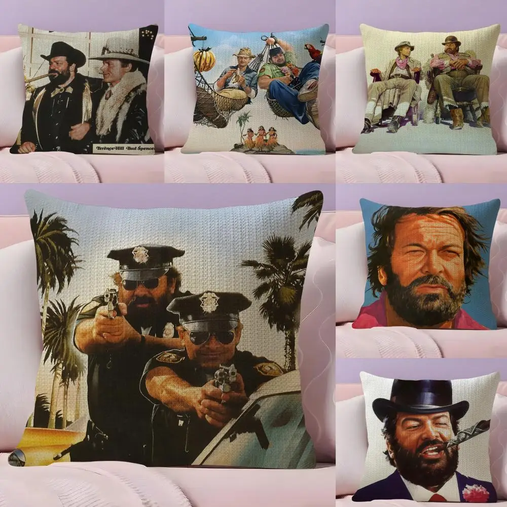 

Чехол для подушки T-terence Hill Bud Spencer из натурального льна, органическая ткань, двусторонняя печать, декор для дивана, подарок, наволочка