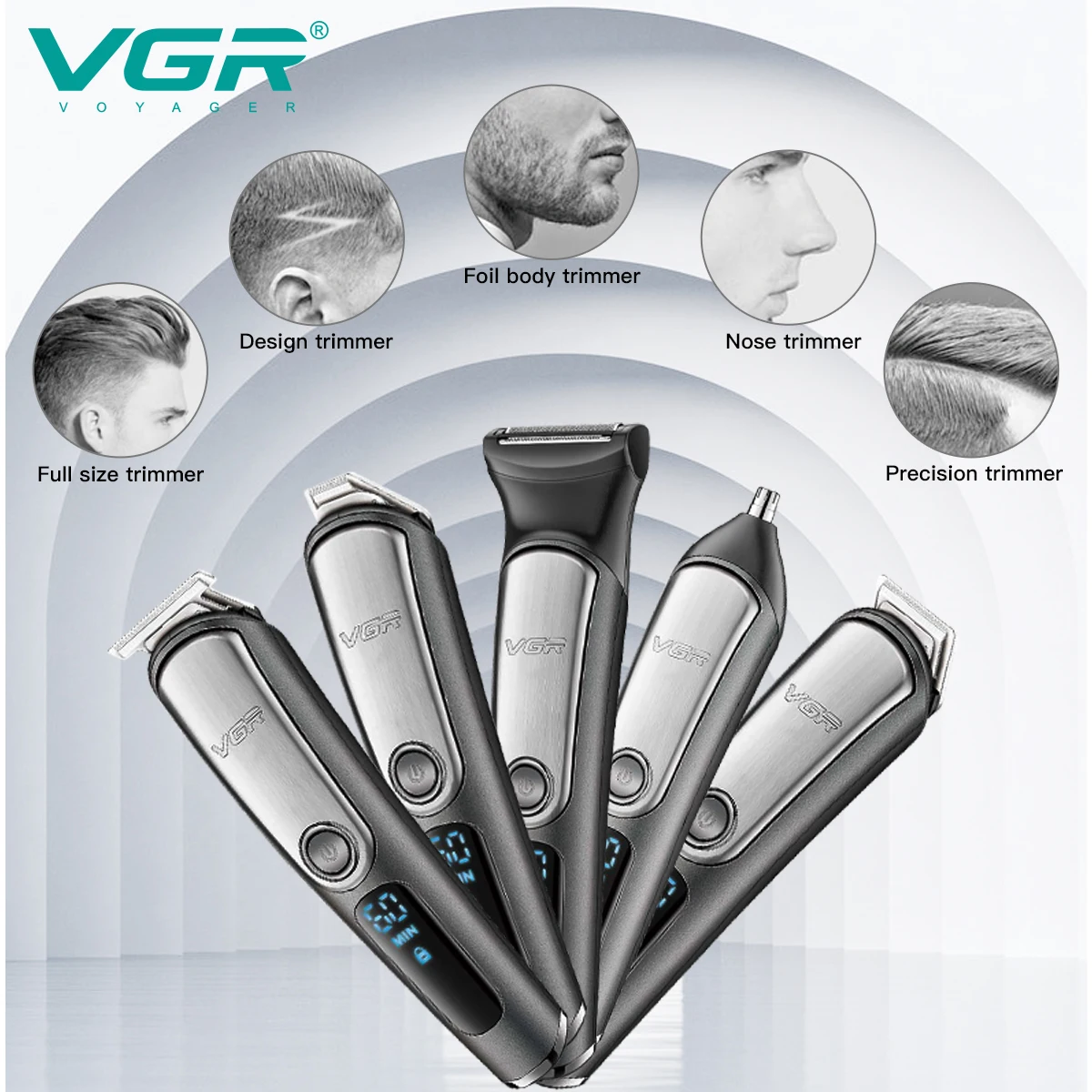 VGR All In One Adjustable Hair Beard Trimmer For Men Body Groomer Electirc Shaver Facial Nose Ear Trimmer Eyebrow Rechargeable