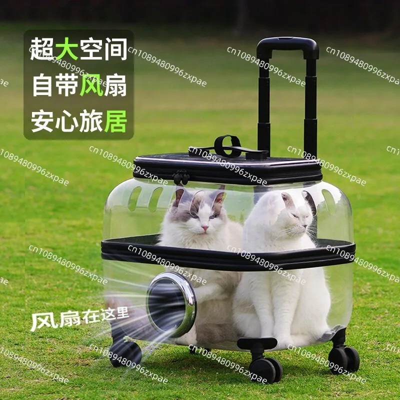 Pet trolley case cat bag portable out large capacity two more cat suitcases dog transparent pet cart