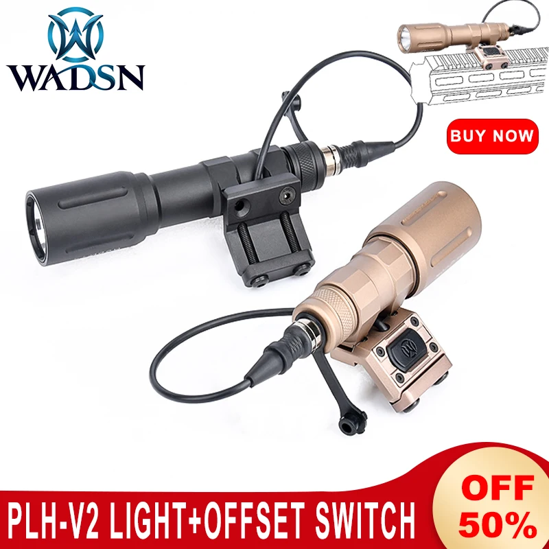 WADSN PLHv2 Flashlight Metal 1300Lumen High Power PLHV2 Scout Light Offset Switch Airsoft Hunting Bright Spotlight Fit 20MM Rail