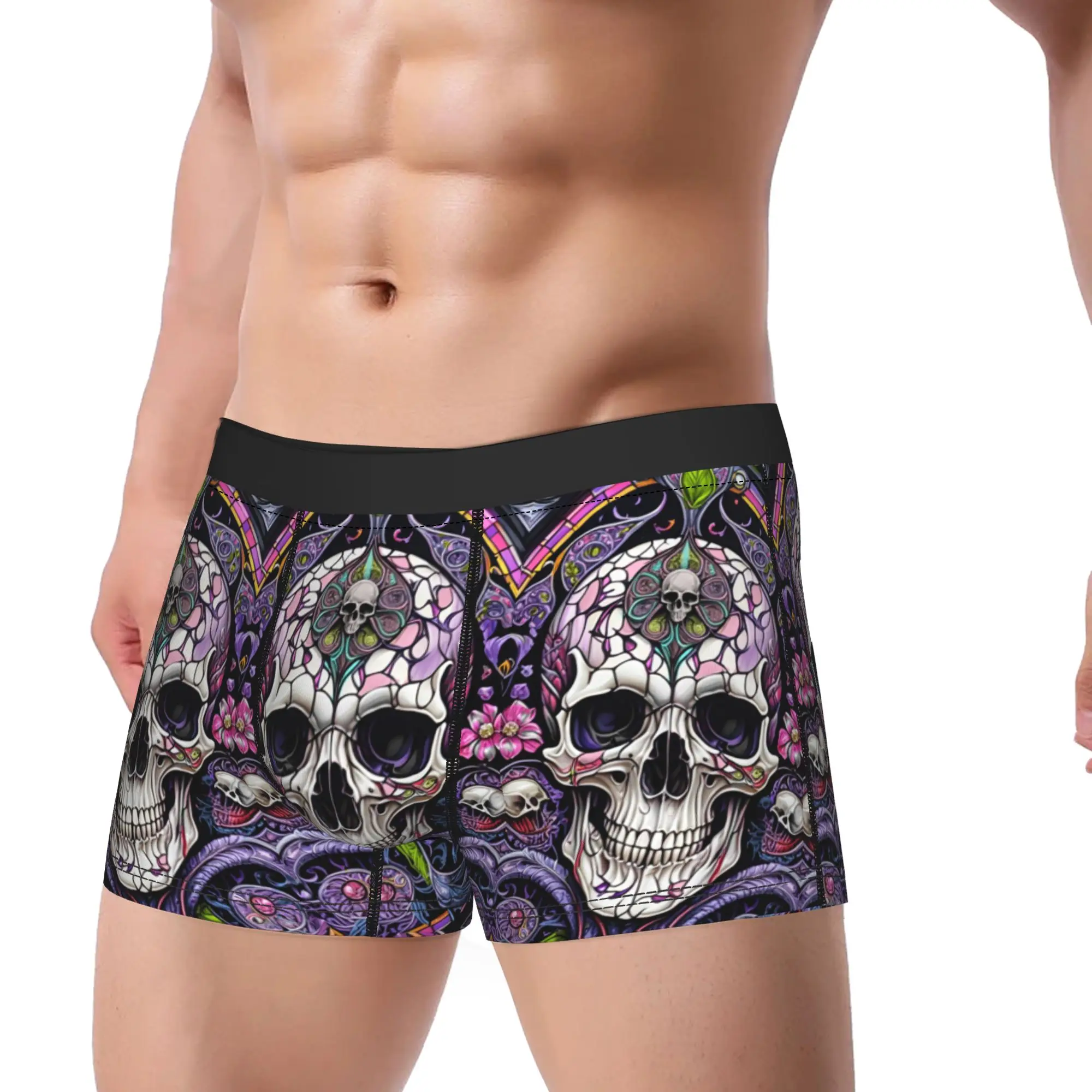 Vintage Sugar Skull Underwear  Male Panties Custom DIY Funny Boxershorts Trenky Boxer Brief Plus Size 2XL