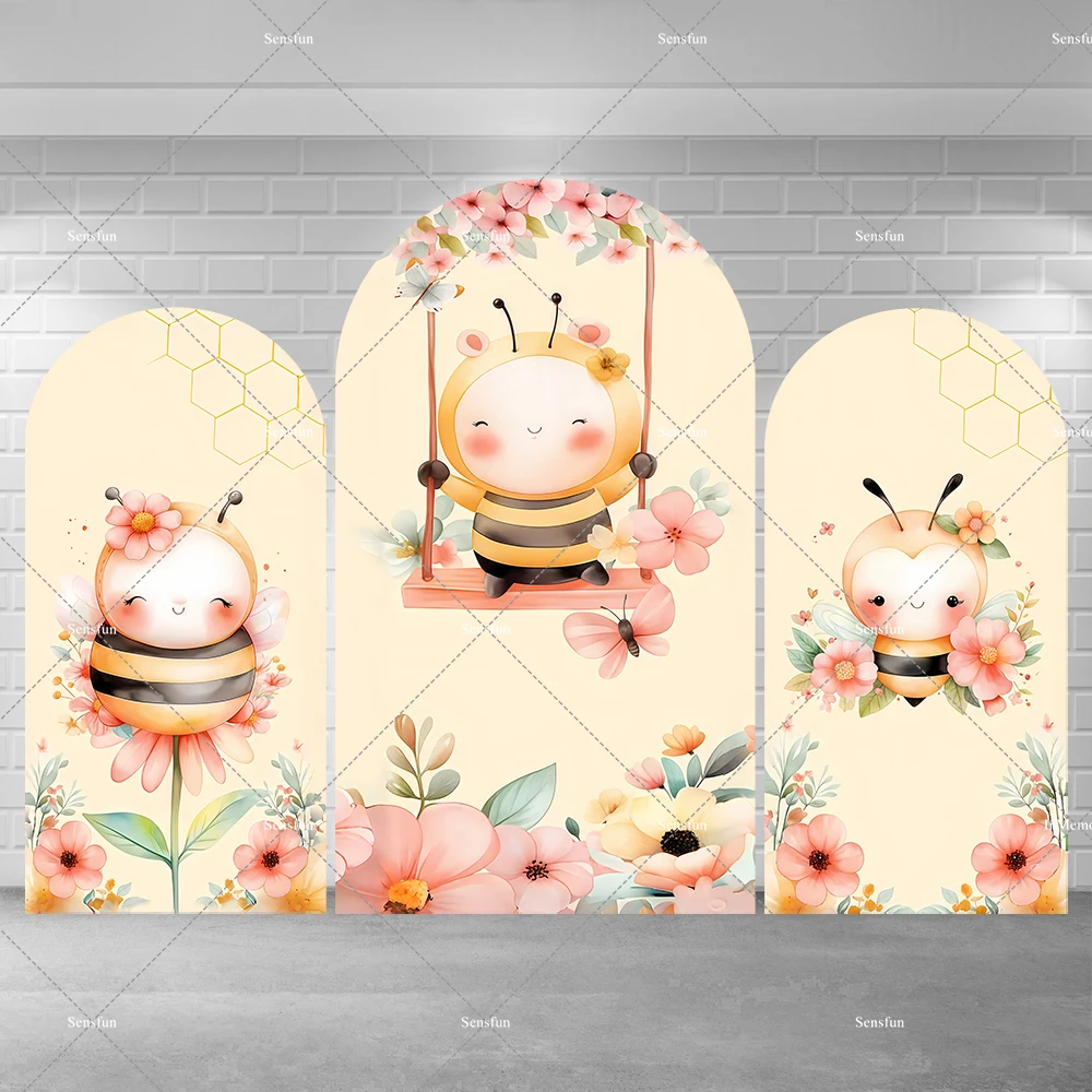 

Cute Sweet Bee Day Arch Backdrop Cover For Little Girls Newborn Baby Shower 1st Birthday Party Decoration Arched Wall Background