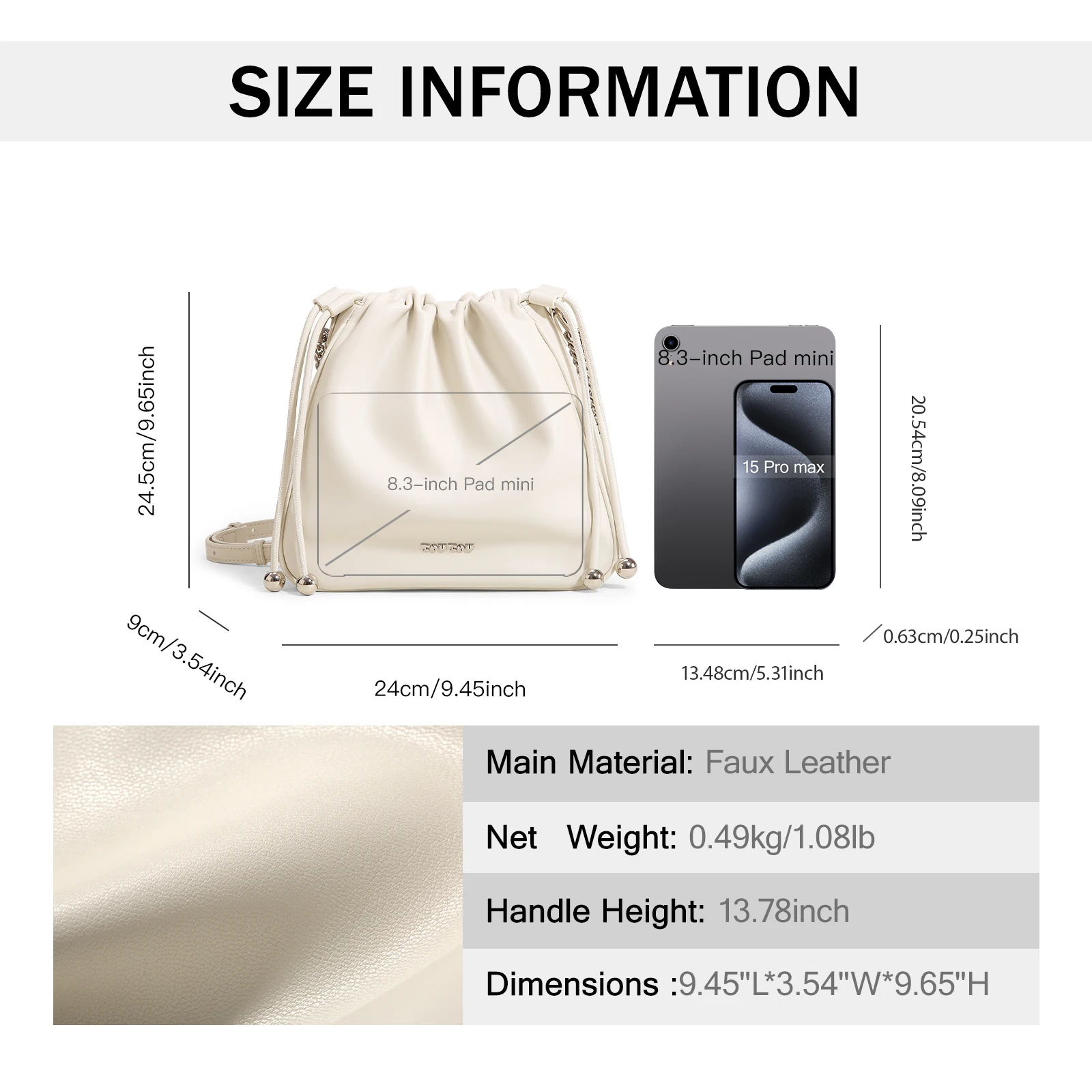 TOUTOU Chain Bag Women Cosmetics Storage Ink Wash Fabric Shoulder Bag with Silver Ball Drawstring Leather Handbag Mistress Gift