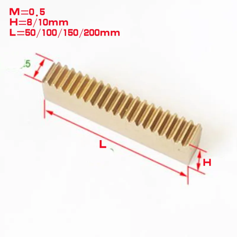 1pc 0.5 modulus 0.5M width 5mm brass rack gear rack transmission length 50 100 150 200 250 300mm