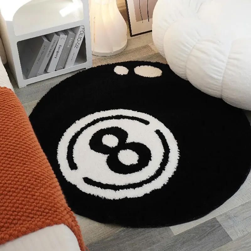 2024New Black And White 8 Ball Rugs Simulation Billiards Round Tufting Rugs Bedroom Floor Mat Aesthetic Home Decor Custom Carpet