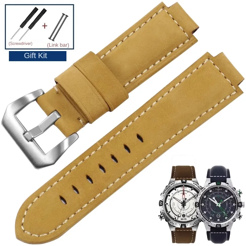 Frosted Leather Watch Strap With Substitute TIMEX Tidal Series T2N720/T2N72 Convex Interface Cowhide Watchband 14/16mm