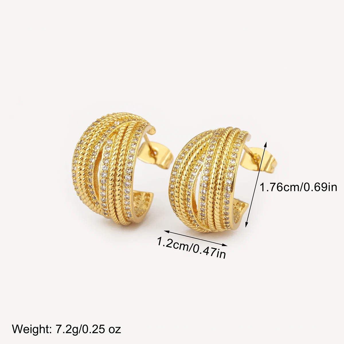 Nidin New Retro Copper Shiny Crystal Zircon Multilayer Stud Earrings For Women Female Trendy Temperament Ear Jewelry Party Gifts