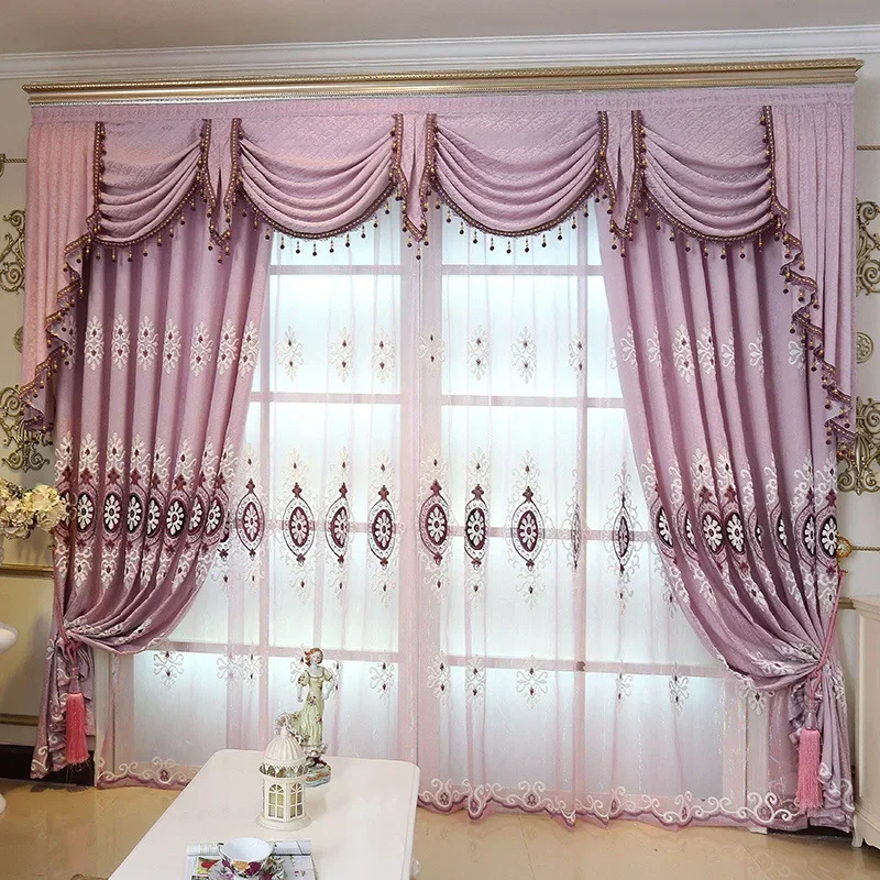 

European Style Customized Luxury Elegant Sunflower Blackout Pink Window Curtains for Living Dining Room Bedroom Villa Hotel Home