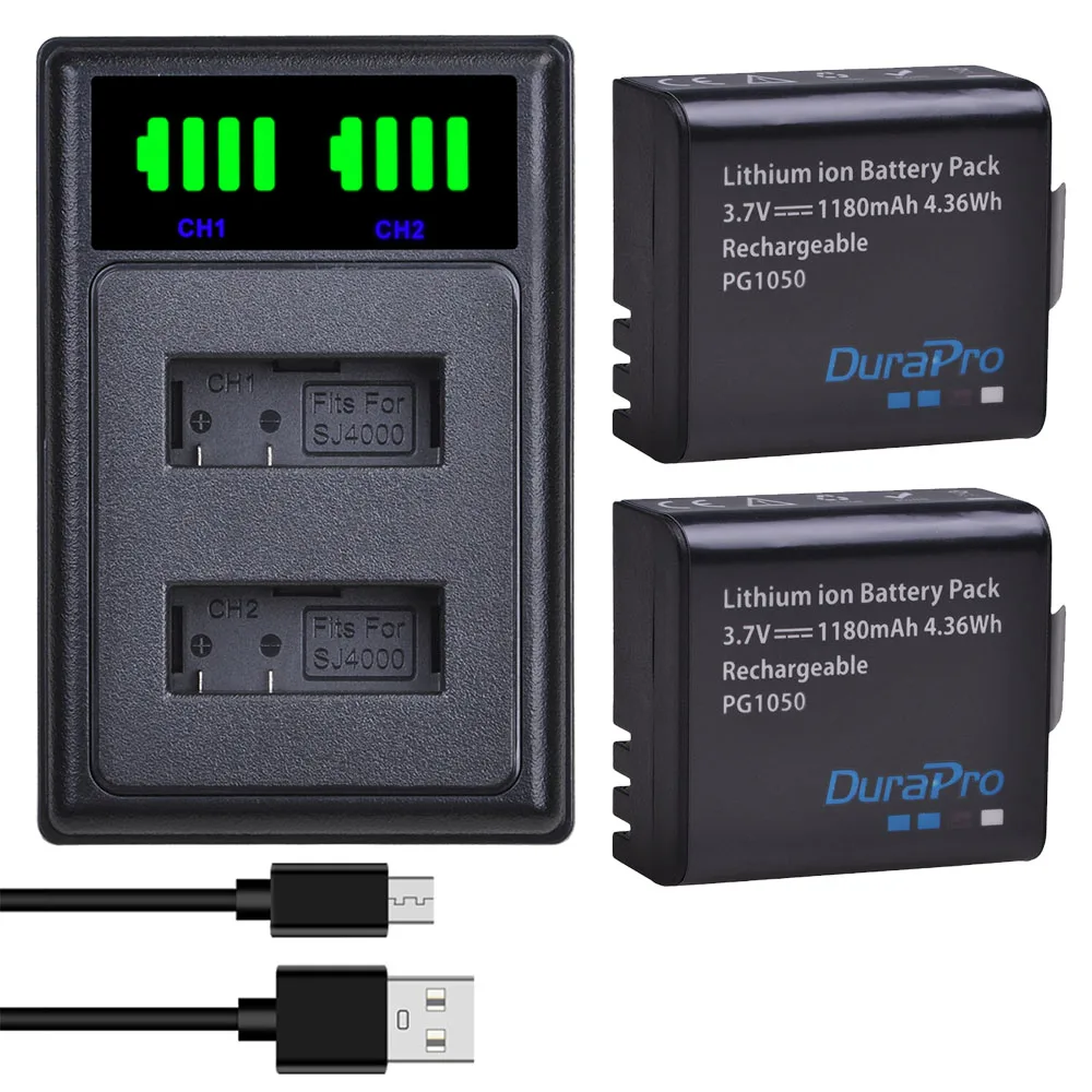 

DuraPro 1180mAh PG1050 SJ4000 Battery+New LED USB Charger for SJCAM SJ4000 SJ5000 SJ6000 SJ8000 EKEN 4K H8 H9 GIT-LB101