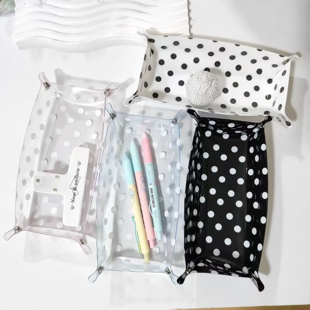 Simple Polka Dot Design Storage Tray Large Capacity Folding Stationery Holder Desk Organizer Office Study
