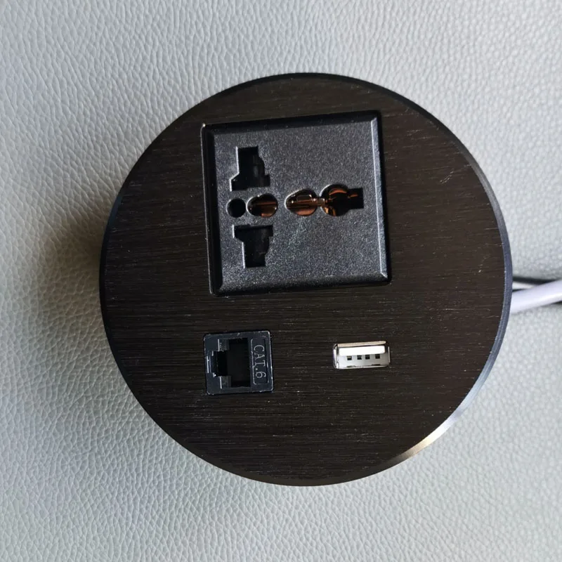 High Quality High Grade Round Type Desktop Socket Outlet With 1 USB Charger 1universal Socket 1 Data Cat6 RJ45 Cable UK Plug