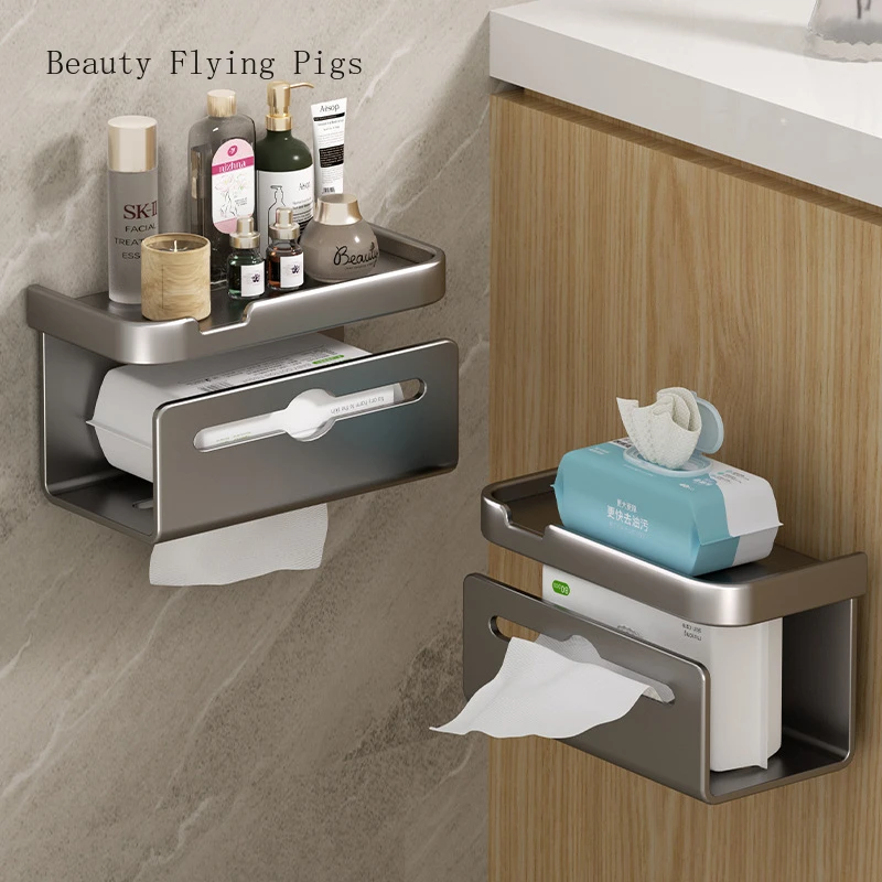 Modern and minimalist aluminum toilet tissue box wall mounted toilet mobile phone washcloth storage rack bathroom