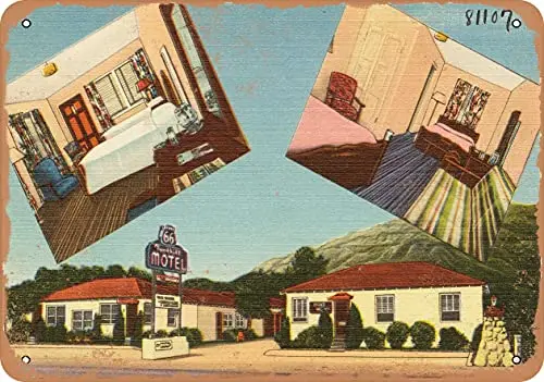 Metal SignCalifornia Postcard - Hi-Way 66 Foothill Motel - Vintage Rusty Look