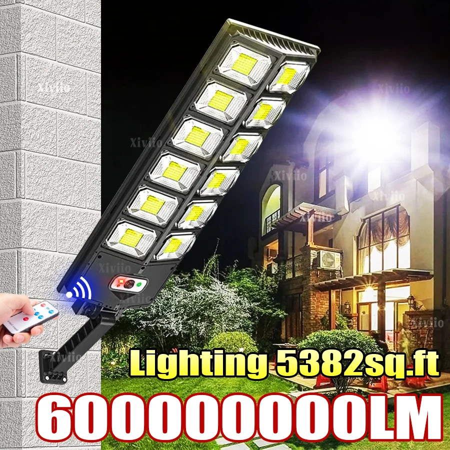 

60000000LM Супер яркий солнечный светодиодный светильник с датчиком движения на открытом воздухе Водонепроницаемый солнечный настенный светильник с дистанционным управлением 3 режима Садовый фонарь для двора