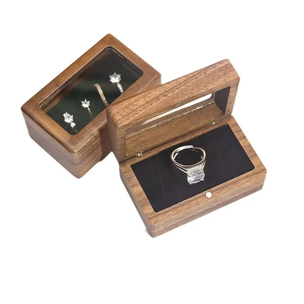 4 Slots Square Rings Holder Opening Window Magnetic Cover Jewelry Ring Holder Exquisite Dustproof Rings Bearer Box Wedding