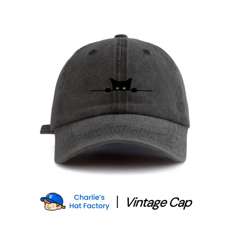 1 pc cat Print Washed Baseball Cap, Classic Casual Stylish Vintage Soft Sweatband Adjustable Size Lightweight