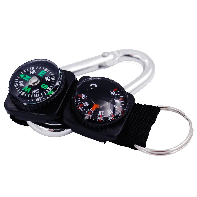 Mini Keychain Multifunction Camping Compass Thermometer Outdoor Climbing Temperature Tester Helping Survival Device