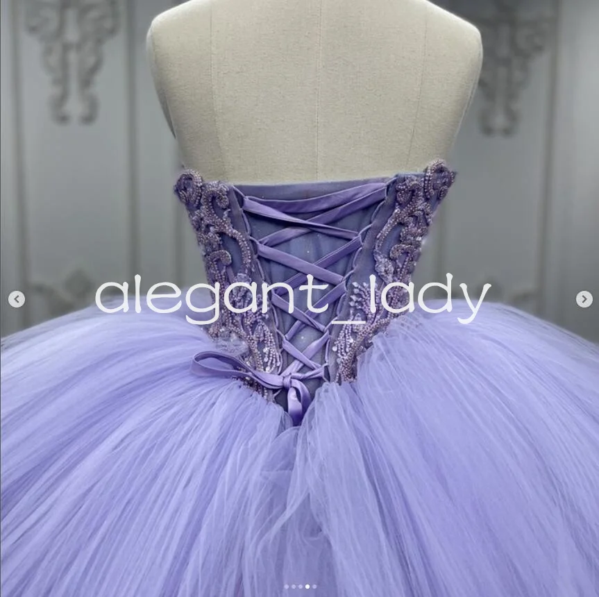 فساتين كوينسيانيرا من Lilac بلون اللافندر ، تنورة من التل المزيّن بالخرز ، برباط عند الصدر ، vestidos de quinceañeras 2024