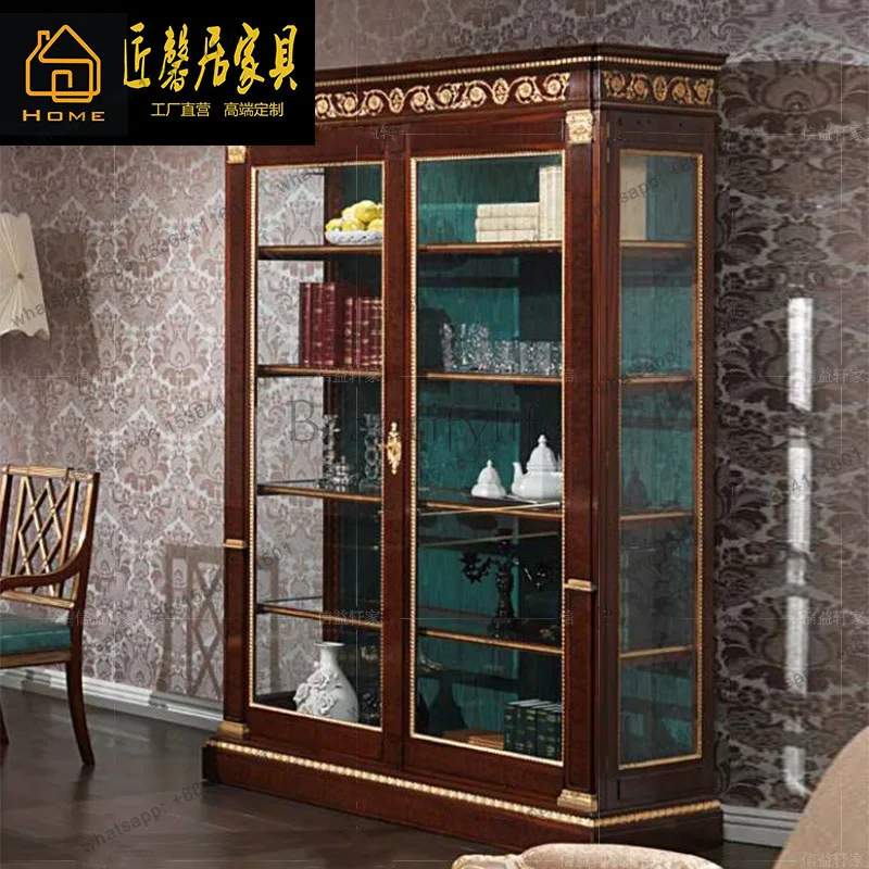 European-style villa double-door bookcase large apartment carved four-door storage cabinet