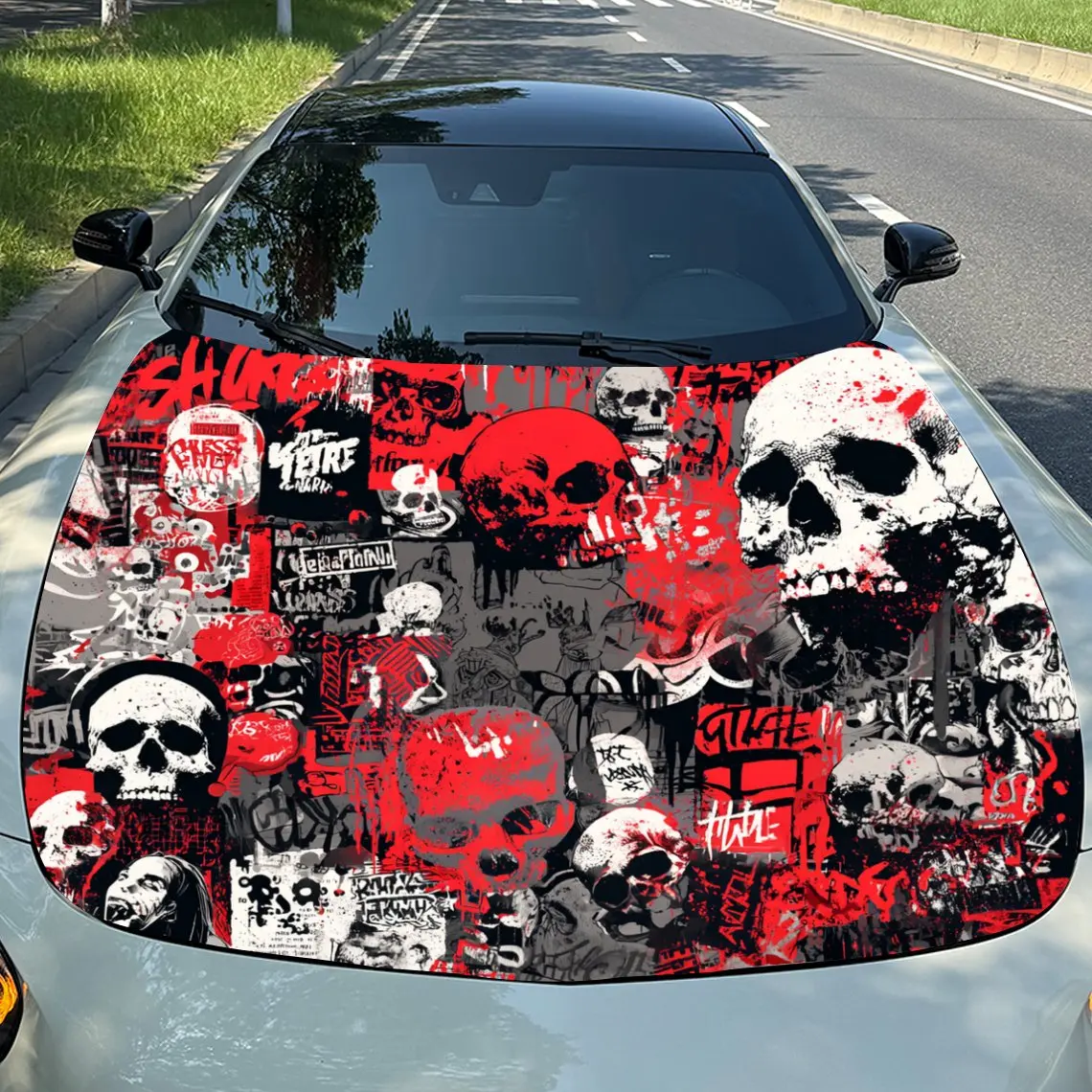 

Red Skull Graffiti Car Hood Sticker, Epic Magical - Style Body Decoration Sticker, Waterproof Self-adhesive, Scratch , Easy To S