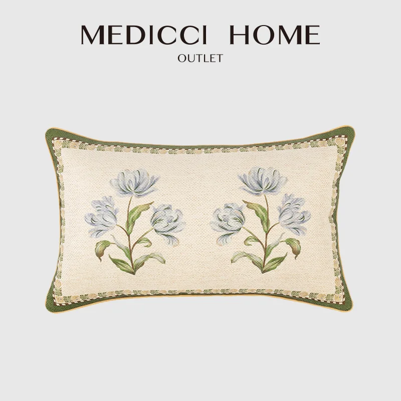 Medicci Home French Pastoral Blooming Flowers Lumbar Pillow Cover 30x50cm Luxury Blend Fabric Texture Cushion Case For Bed Sofa