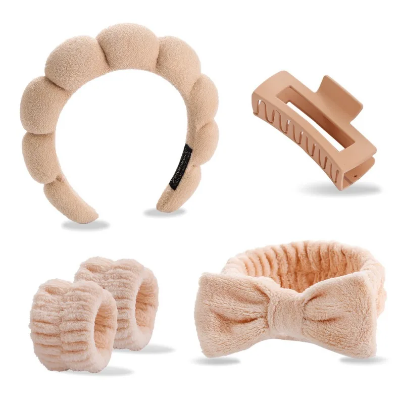 Set de 5 Piezas de Diademas y Pulseras para Spa con Pinzas para el Cabello, Diademas para el Cuidado de la Piel, para Lavar la Cara, Cuidado de la Piel, Maquillaje, Regalos para Chicas