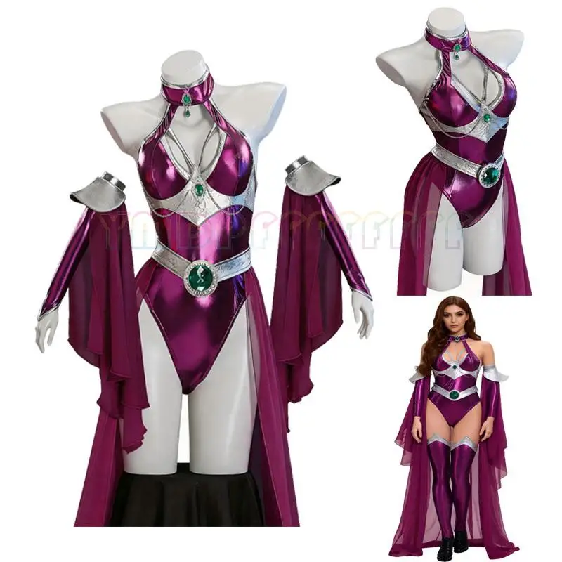 Disfraz de Starfire, personaje de la serie de anime Teen Titans, mono morado para cosplay, ideal para fiestas de Halloween, actuaciones y disfraces de Pascua, disfraz de fantasia para adultos, disfraz de carnavales.