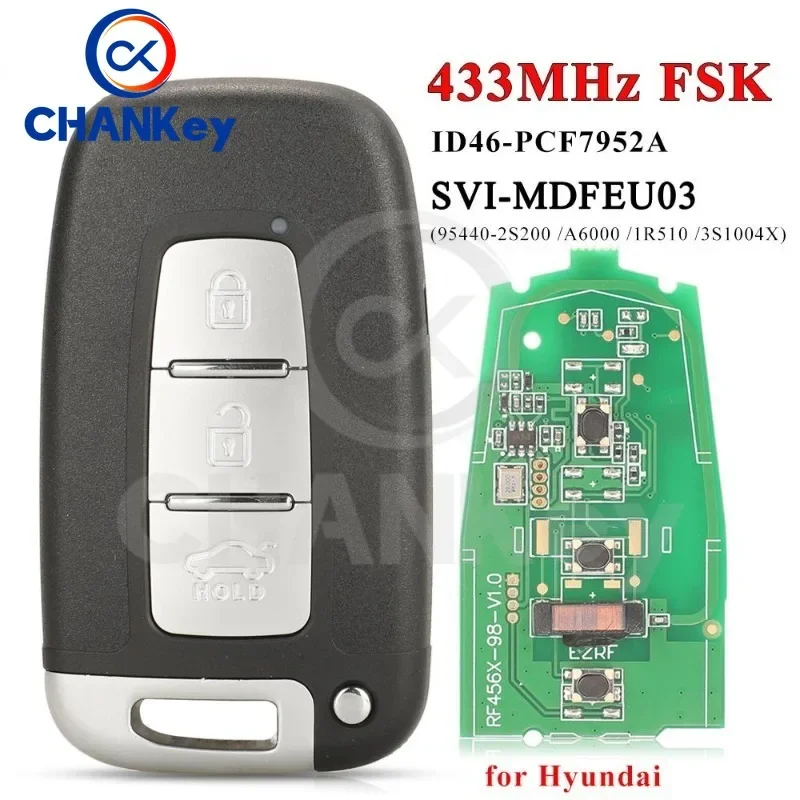 

CHANKey 433Mhz Car Remote Smart Key For HYUNDAI Tucson IX35 Accent Veloster Sonata Solaris SantaFe Verna I45 I30 SVI-MDFEU03