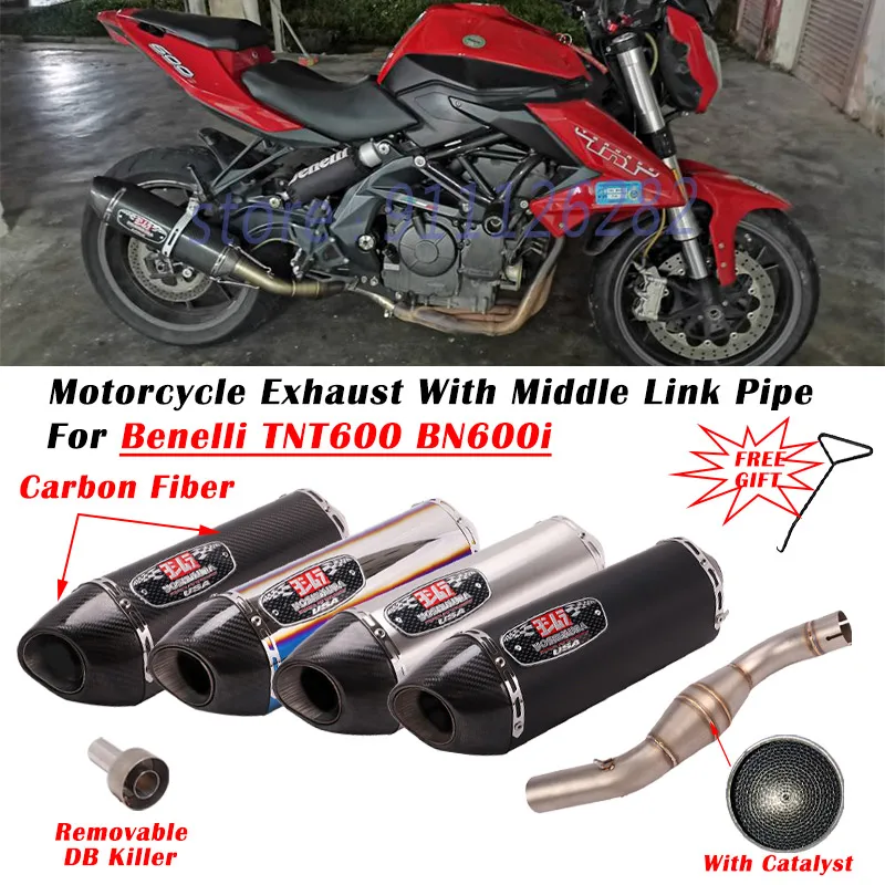 

For Benelli TNT600 BN600i TNT 600 Motorcycle Exhaust Escape Modified Carbon Fiber Muffler And Middle Link Pipe With Catalyst