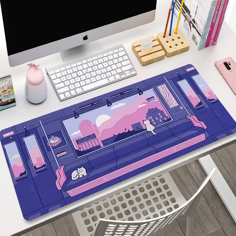 90x40 Mouse Pad Gamer Mausepad Pink Cat Gaming Accessories Computer Mat Deskmat kawaii illustration Mousepad Keyboard Mause Pad