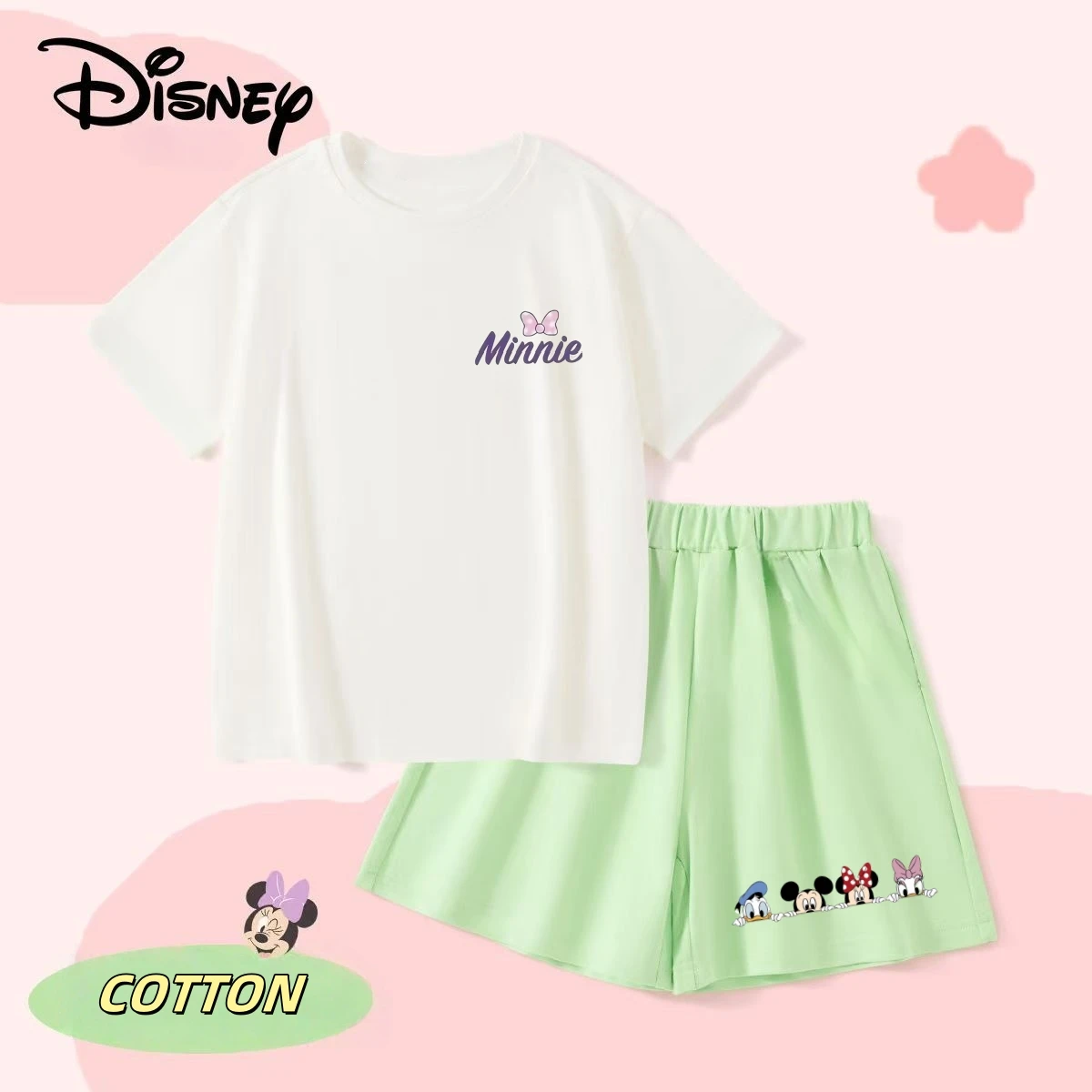 

Disney Summer Baby Girls Solid Cotton Clothes Set Kid Minnie T-shirts Top and Shorts 2 Piece Suit Children Short Sleeve Outfits