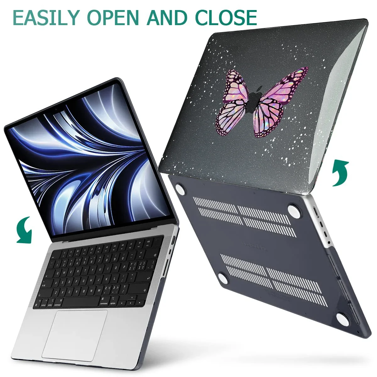 New Beautiful Butterfly Laptop Case Quicksand Hard Shell For MacBook New Chip M1 Air 13 Pro 13 For Macbook Pro 14 Air13.6A3113