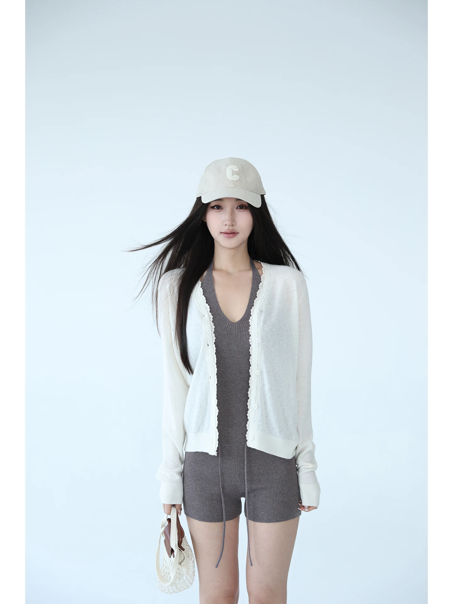 

Silk Wool Splicing Lace Open Cardigan Long Sleeve Knitted Sweater for Women Regular Length Button Closure Spring Fashion