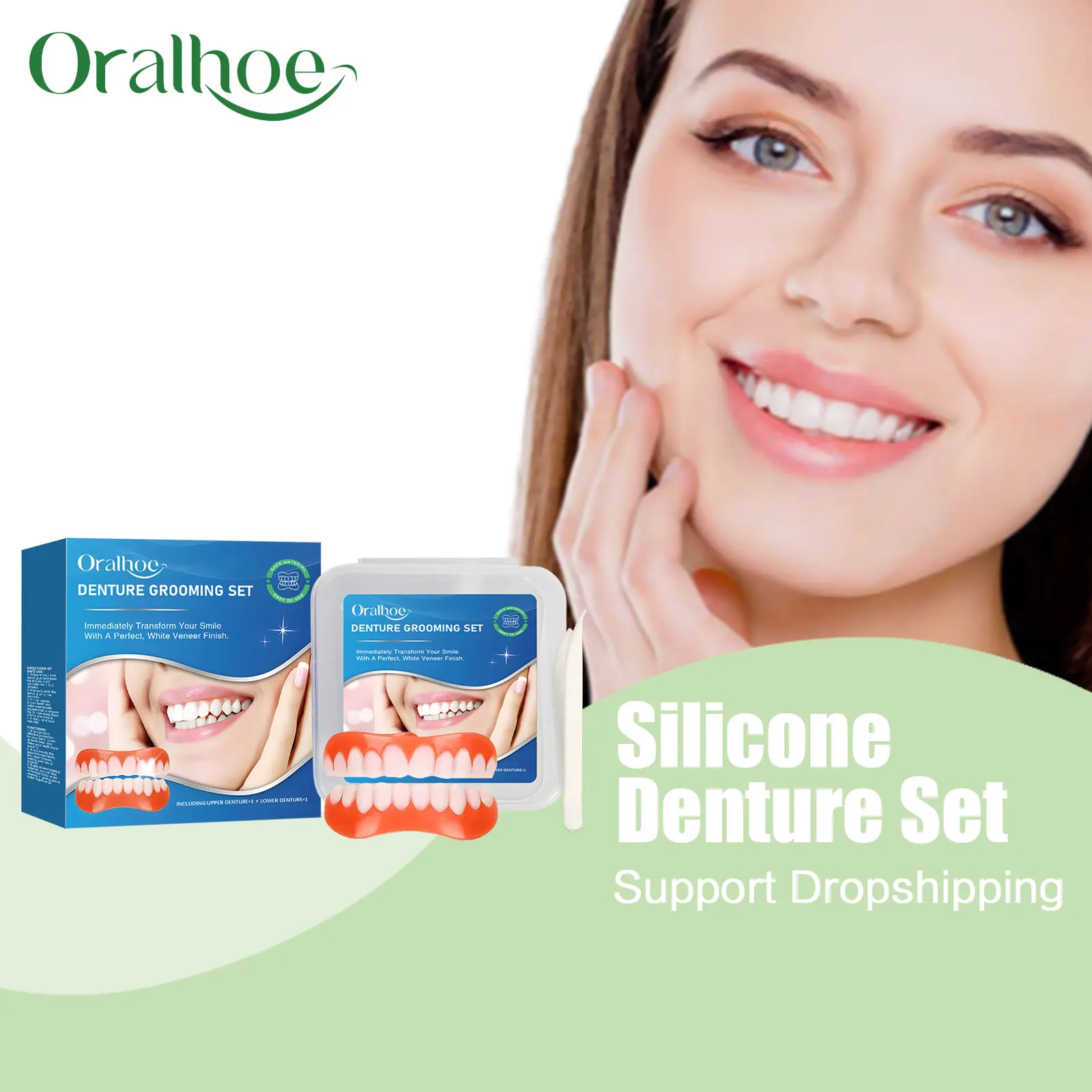 Silicone Dentures Full Set Over Gums Improve Tooth Loss Narrow Gap Perfect Smile False Teeth Kit Upper and Lower Dental Veneers
