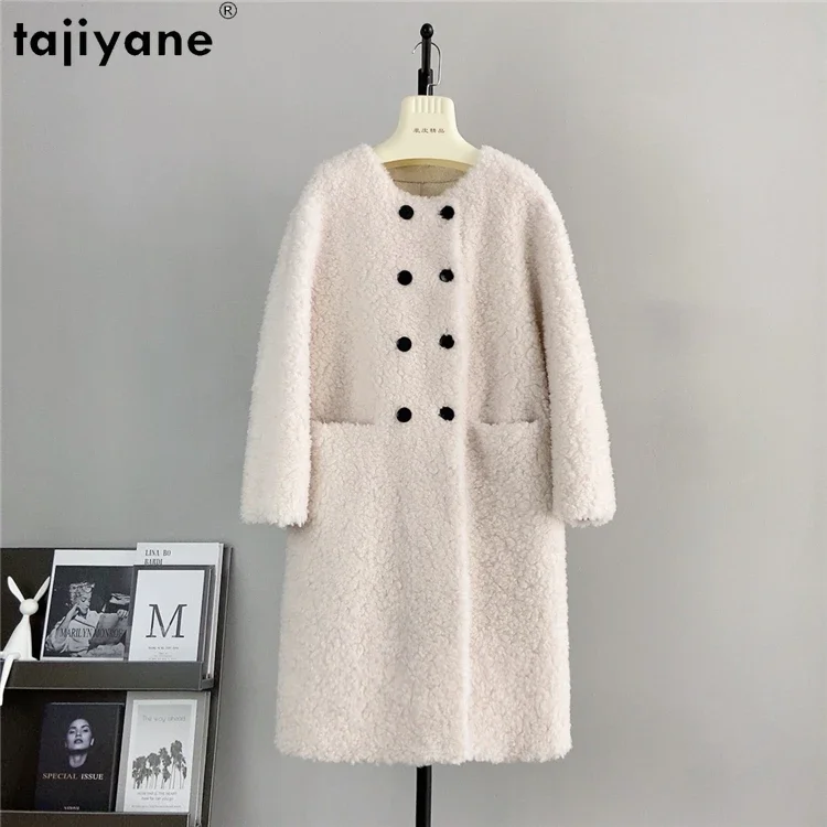 Tajiyane New 100% Wool Jackets for Women 2023 Autumn Winter Elegant Sheep Shearing Jacket Fashion Wool Coat Round Neck Fur Coats