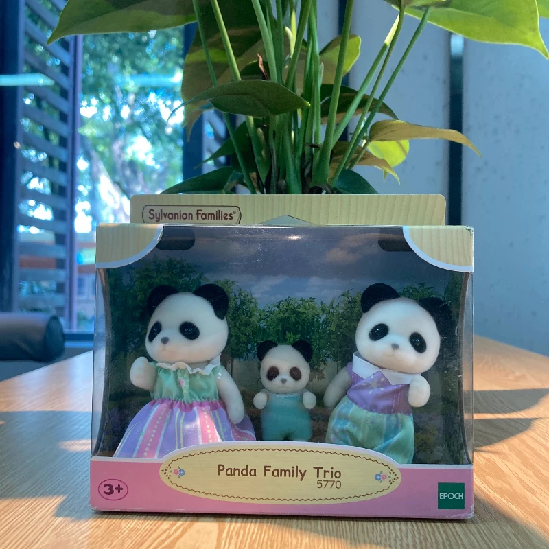 Sylvanian Families Chocolate Rabbit And Panda Family Trio Simulation Surface Flocking Plastic Material Playing House Kids Toys