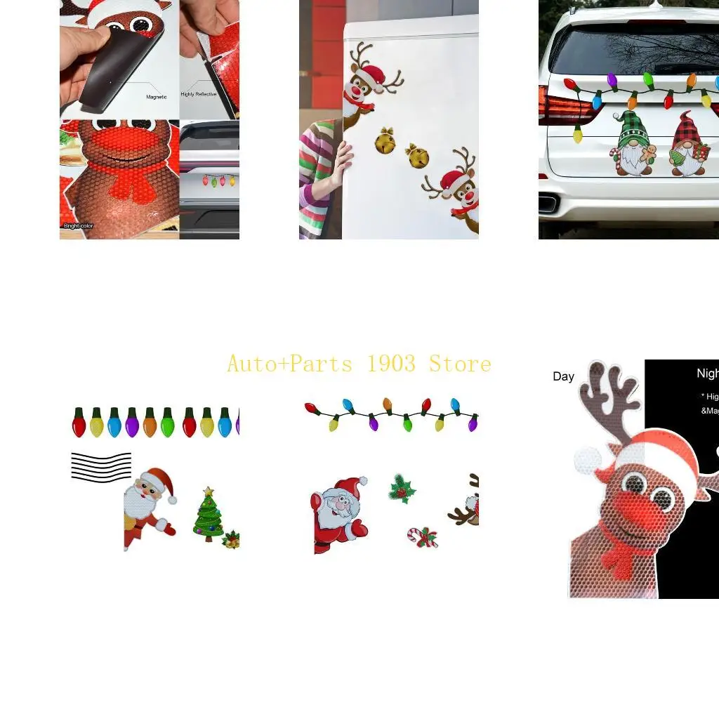 

E21C Christmas Decoration Car Stickers Decals Refrigerator Magnets Bulb Santa Snowman Dwarf Reflective Sticker