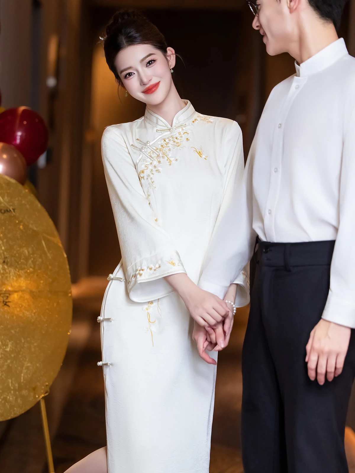 

Ele White Engagement Dr Unique Beautiful New Chinese Sle Morning Robe Women's Faionable Simple Long Qipao