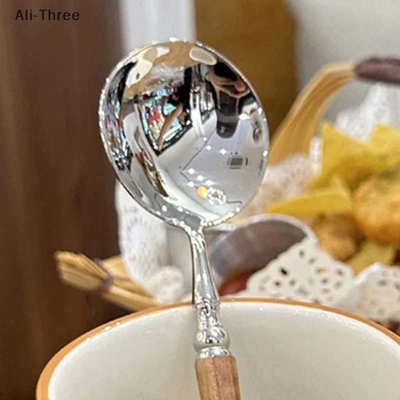 1Pcs Stainless Steel Round Spoon Ladle Rice Soup For Dessert Spoon Ice Cream Serving Spatula Tableware