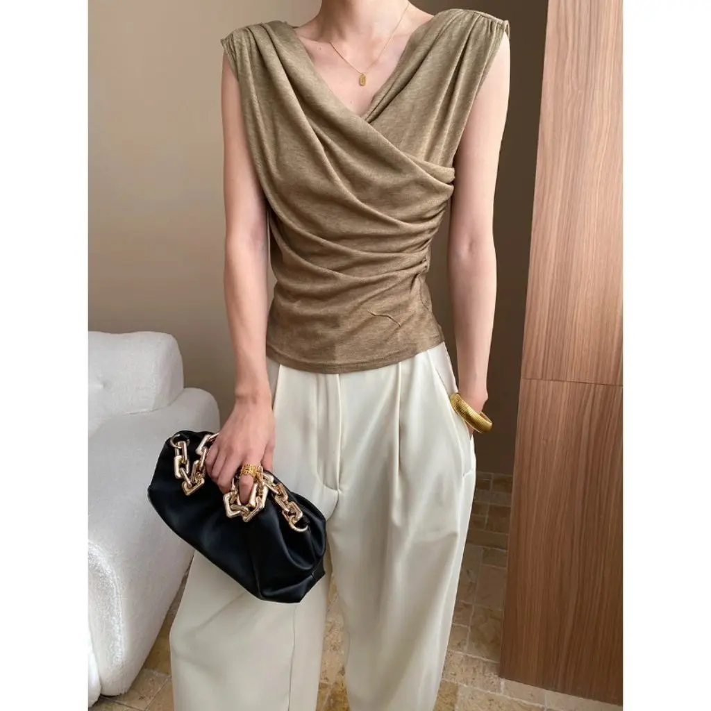 

Футболка из смешанного шелка Sinan, модный элегантный топ с v-образным вырезом и короткими рукавами для женщин SN6871