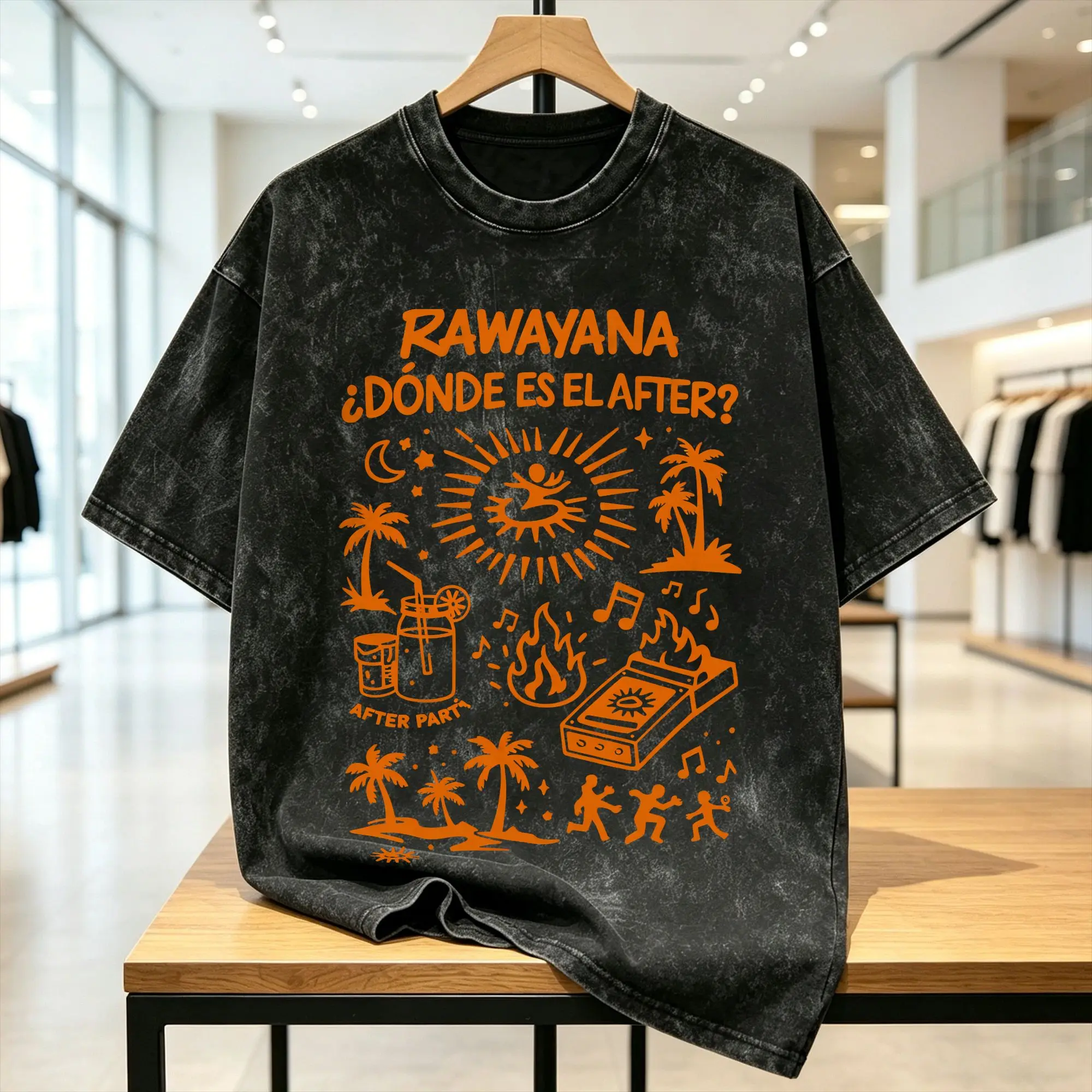 Rawayana Donde Es El After Music T-Shirt for Men  Funny Cotton Tee Shirt O Neck Short Sleeve T Shirt Summer Clothing