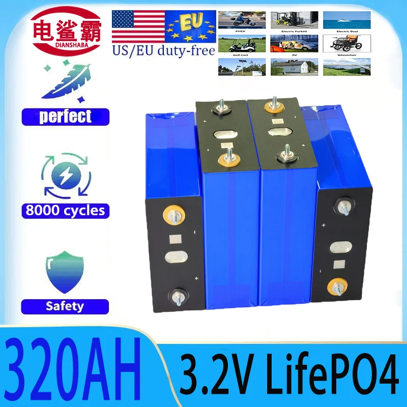 8000 + دورة 3.2 فولت 320 أمبير، علامة تجارية جديدة من الدرجة A LifePO4 مع عمود، مناسبة للتخييم نظام الطاقة الشمسية RV، DIY 12V24V48V