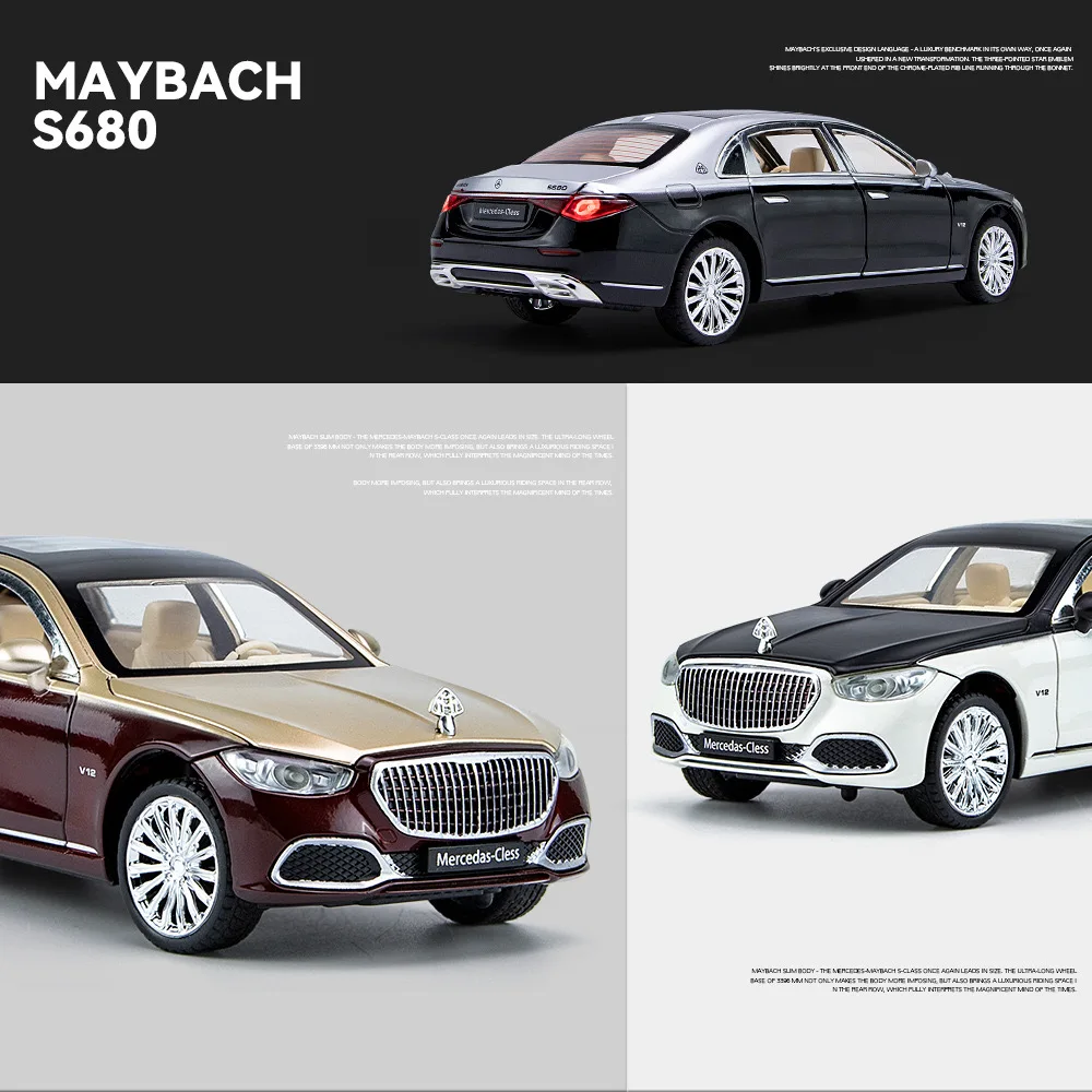 1:24  Maybach GLS680 Metal Model Sound and Light Car Toy Simulation Pull Back Diecast Toys for Boys Birthday Gifts