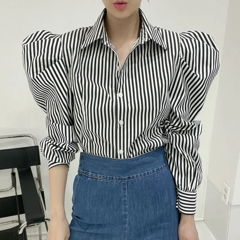 Csa Retro de estilo de Hong Kong a rayas para mujer, csa hoada informal de manga larga con diseño de hombros descubie...