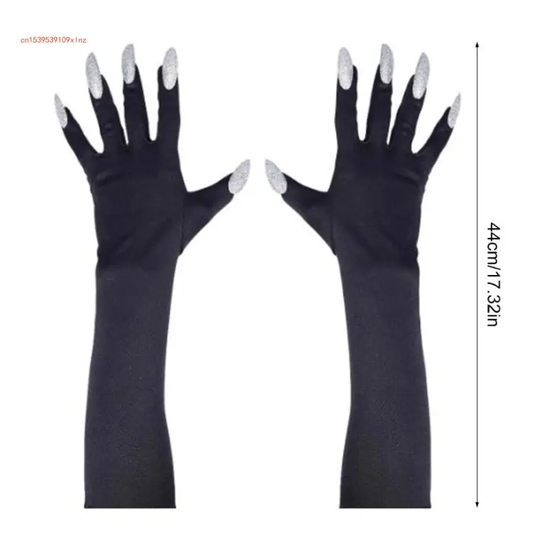 1pair Halloween Funny Gloves Paws Gloves Long Fingernails Horror Theme Party Supply for Halloween and Stage Performances